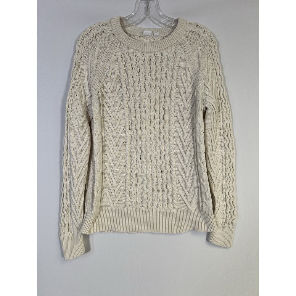 Women’s GAP Heavy Fisherman Cable Knit‎ Sweater Off white Ivory 100% Cotton Sz M